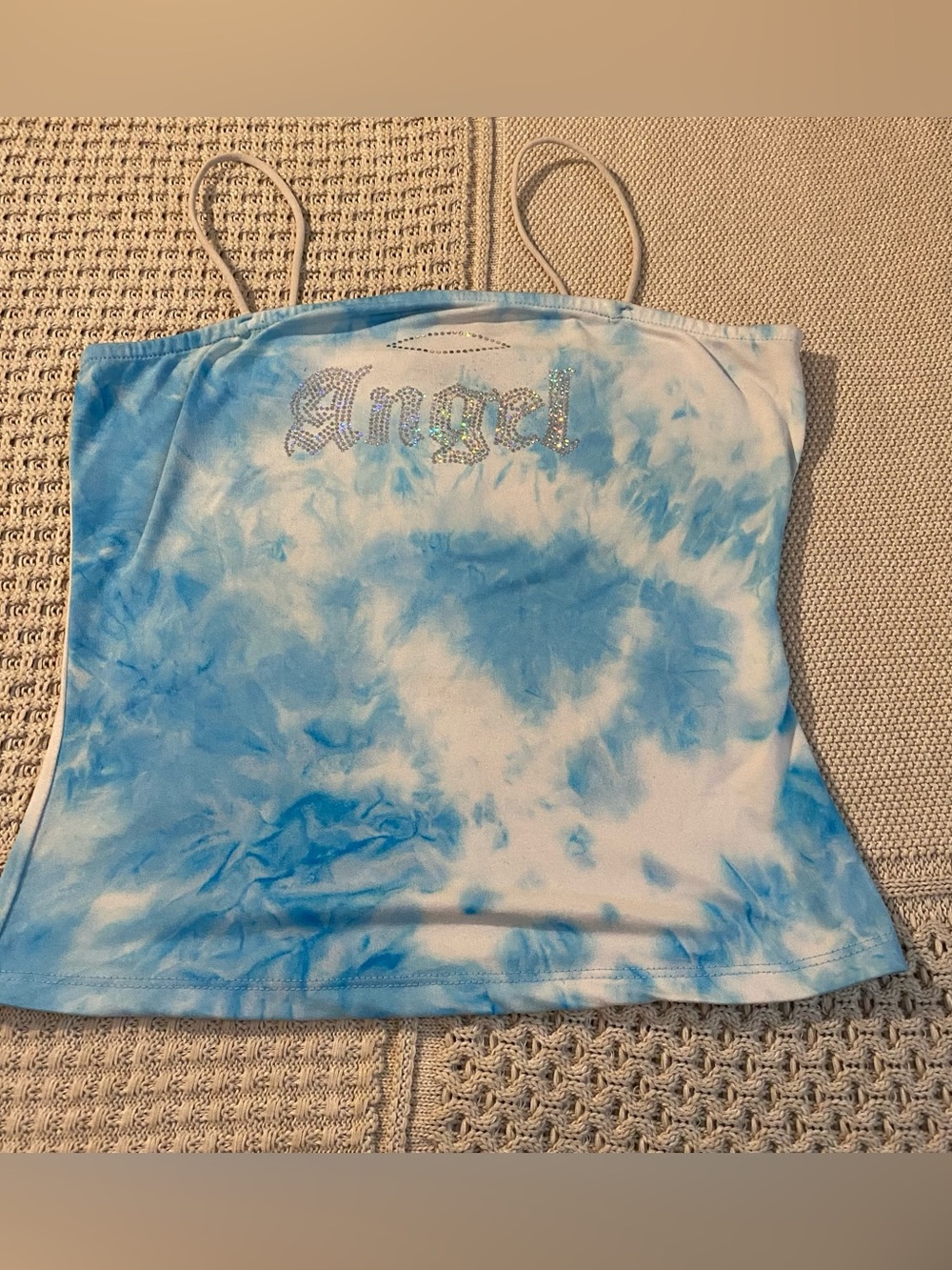 Faded Rose Y2k Blue Tie-Dye Strapless Crop Top M - Picture 2 of 7